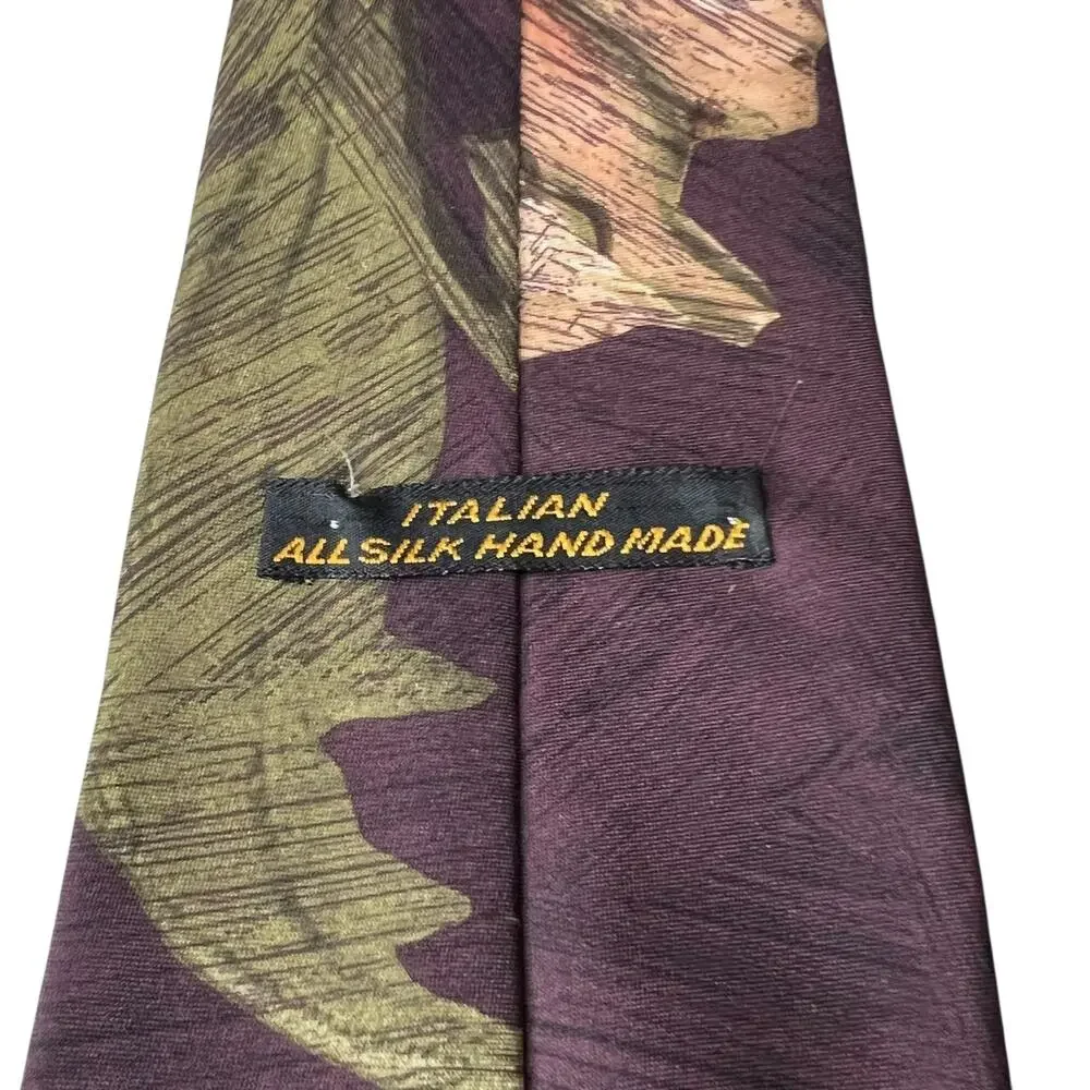 Italian All Silk Handmade Neck Tie Mens‎ Purple Abstract Leaf Timeless Classic